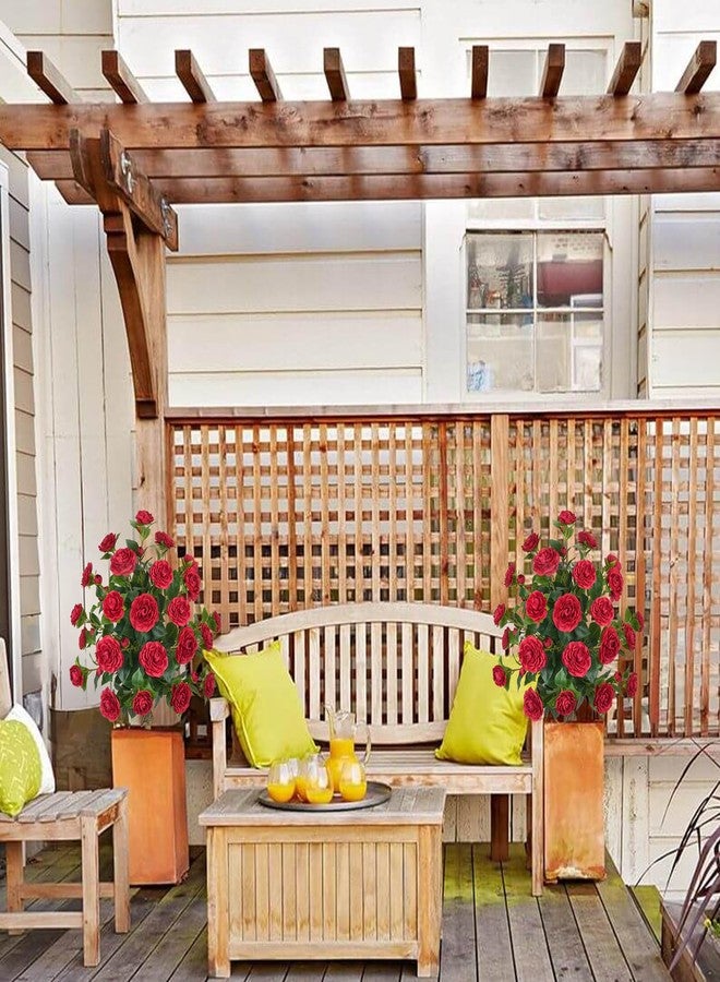 MHMJON 2 Packs 35.4" Artificial Camellia Tree Outdoor, 3FT Fake Flower Trees UV Resistant Faux Bushes Outdoor for Patio Porch Garden Indoor Flower Pots Home Decoration (Red) - Image 5